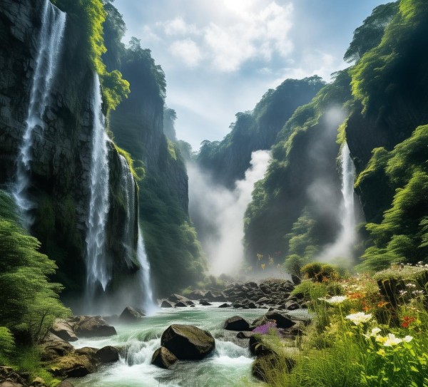 庐山瀑布，生机盎然的山水画卷,庐山瀑布，生机盎然的山水画卷,画卷,诗篇,第1张