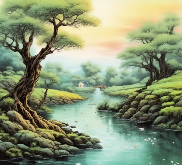 乡愁画卷，家乡小溪的诗意流淌,乡愁画卷，家乡小溪的诗意流淌,画卷,诗意,光影,第1张